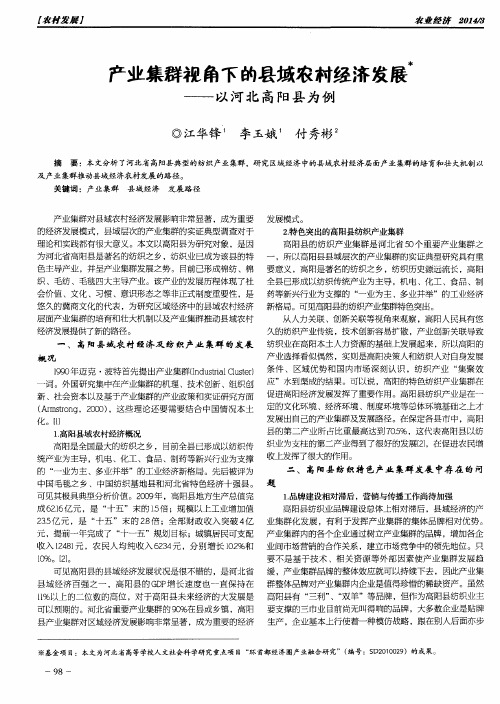 产业集群视角下的县域农村经济发展——以河北高阳县为例
