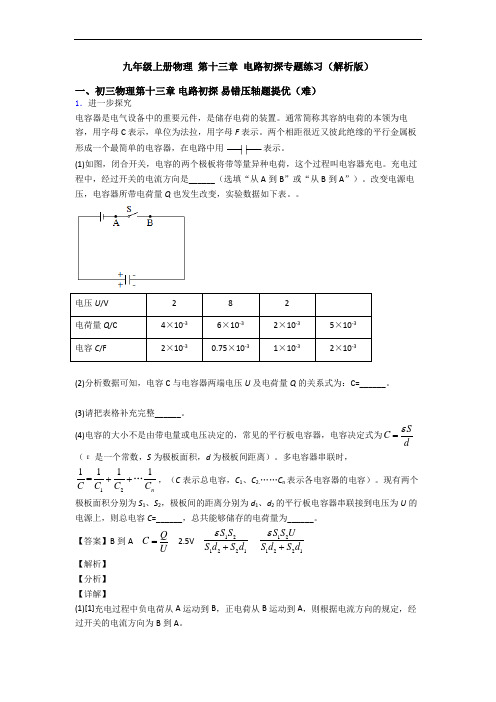 九年级上册物理 第十三章 电路初探专题练习(解析版)