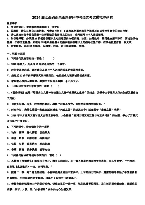 2024届江西省南昌市新建区中考语文考试模拟冲刺卷含解析