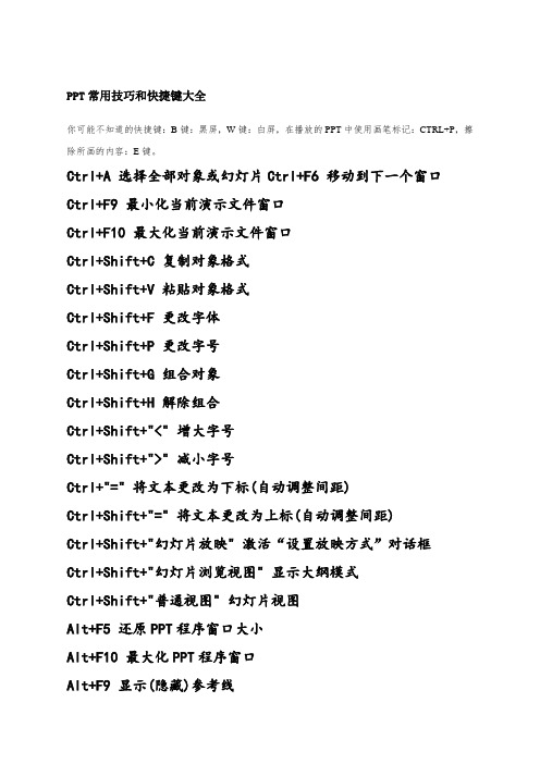 Office办公软件PPT常用快捷键Ecel常用快捷键一览表