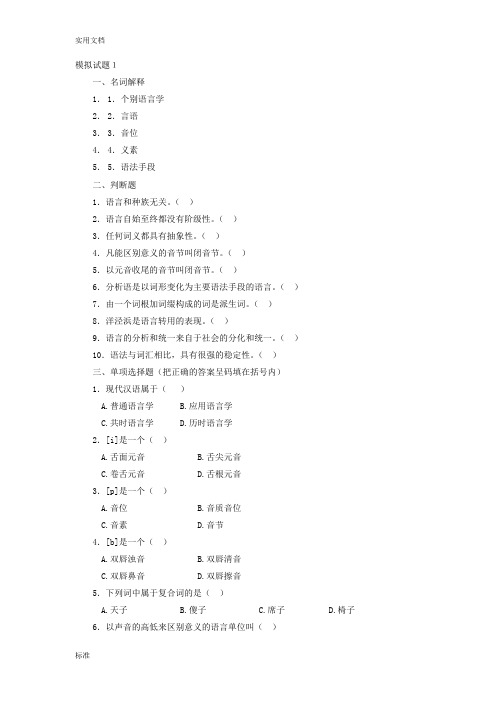 语言学概论模拟精彩试题