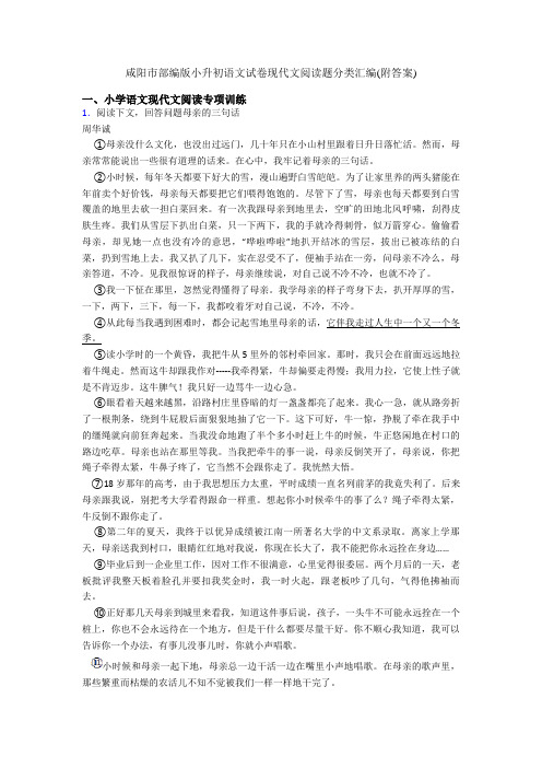 咸阳市部编版小升初语文试卷现代文阅读题分类汇编(附答案)