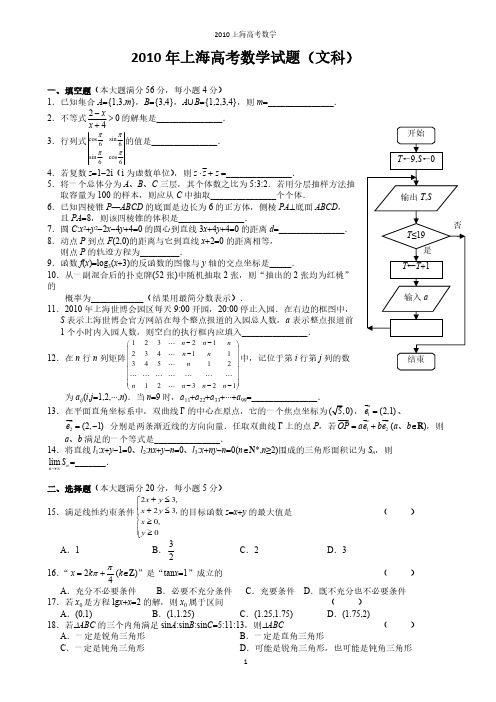 【文】2010上海高考数学-推荐下载