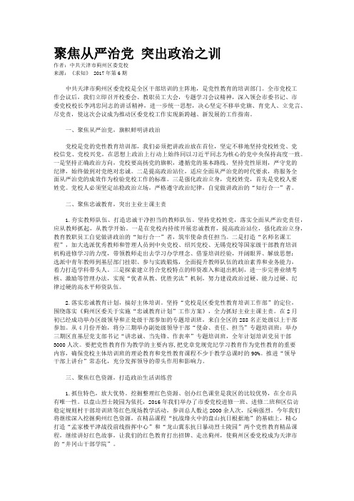 聚焦从严治党 突出政治之训