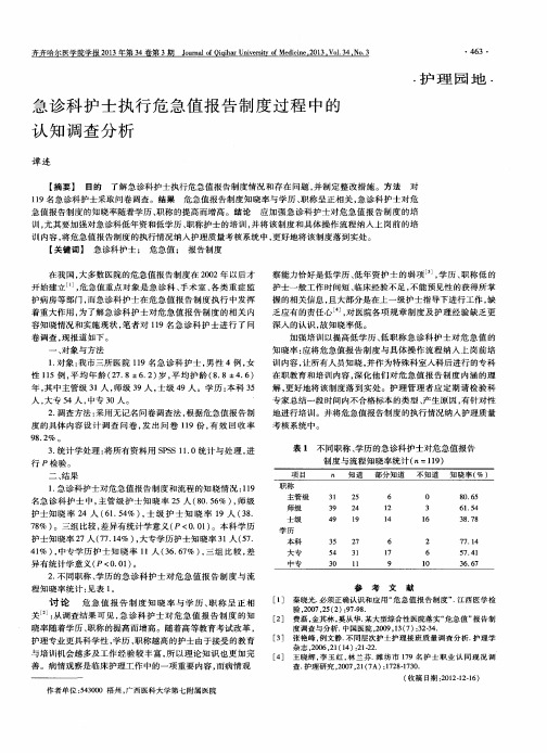 急诊科护士执行危急值报告制度过程中的认知调查分析