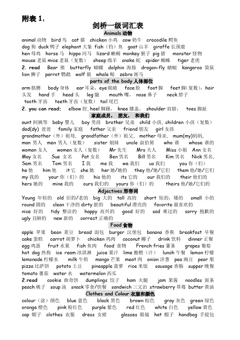 剑桥一级词汇