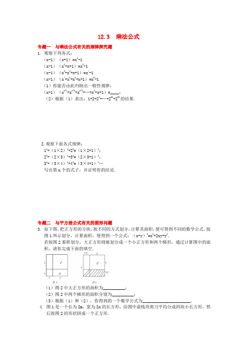 八年级数学上册 乘法公式专题训练 (新版)华东师大版
