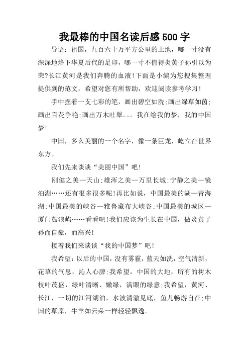 我最棒的中国名读后感500字