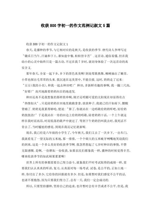收获800字初一的作文范例记叙文5篇