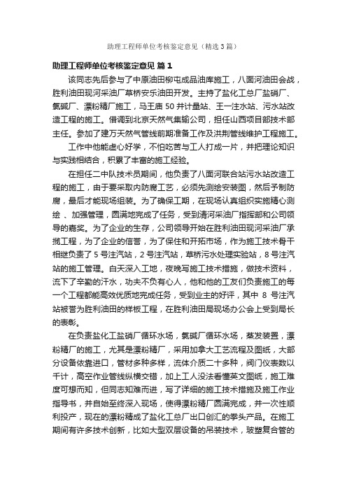 助理工程师单位考核鉴定意见（精选3篇）