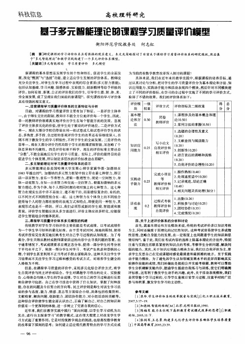 基于多元智能理论的课程学习质量评价模型