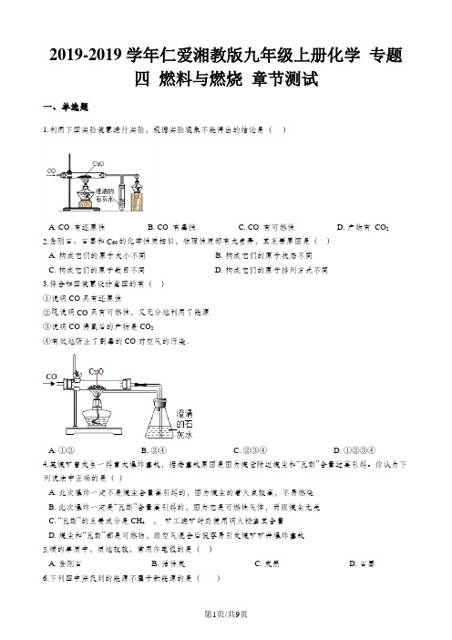 仁爱湘教版九年级上册化学 专题四 燃料与燃烧 章节测试