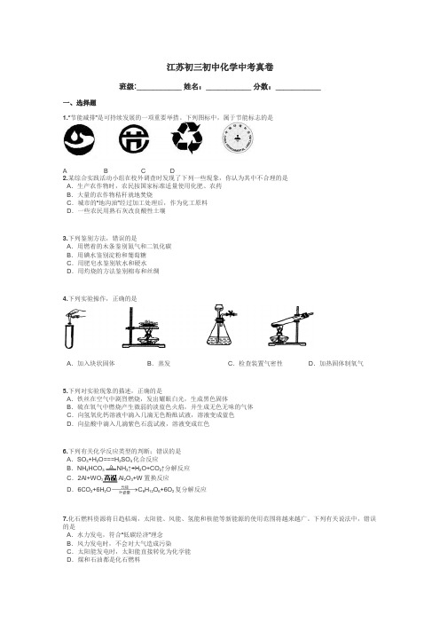 江苏初三初中化学中考真卷带答案解析
