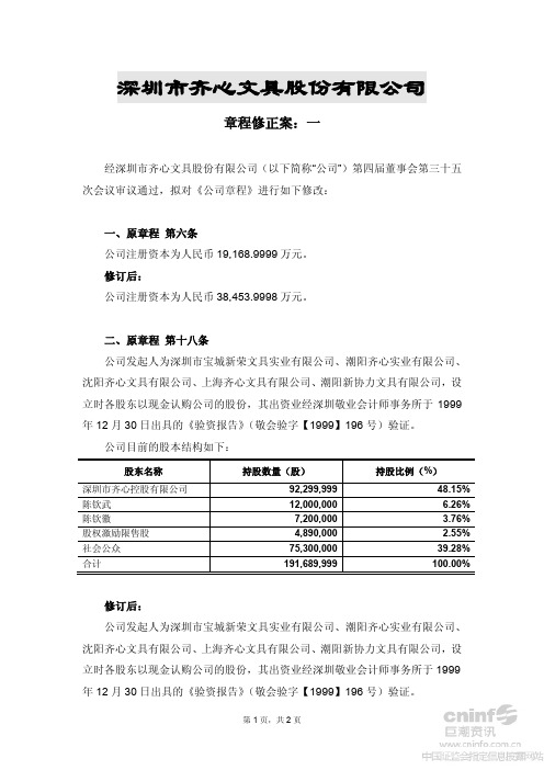 公司章程修正案(一)