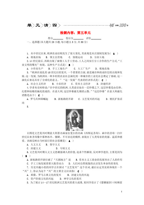 九年级历史上册单元清四检测内容第五单元新人教版