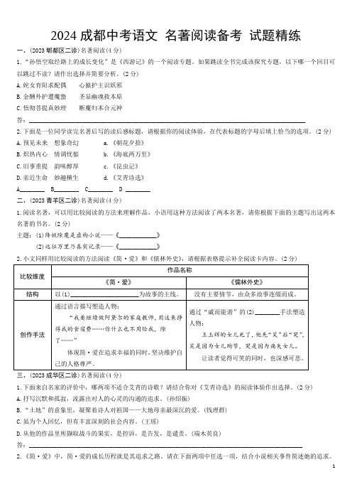 2024成都中考语文 名著阅读备考 试题精练 (含答案)