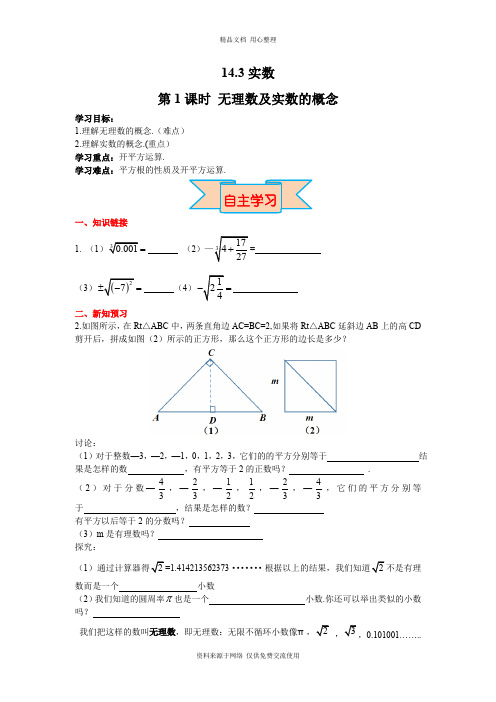 新冀教版初中数学八年级上册精品学案14.3 第1课时 无理数及实数的概念