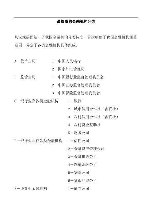 金融机构最权威的分类