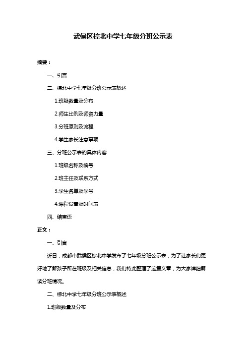 武侯区棕北中学七年级分班公示表