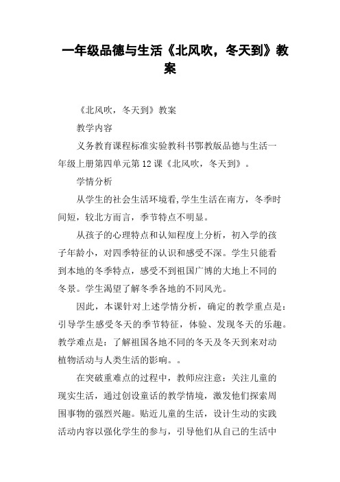 一年级品德与生活《北风吹,冬天到》教案