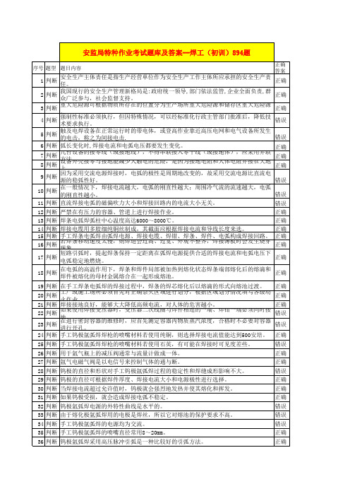 四川省 安监局特种作业考试题库及答案--焊工(初训)894题