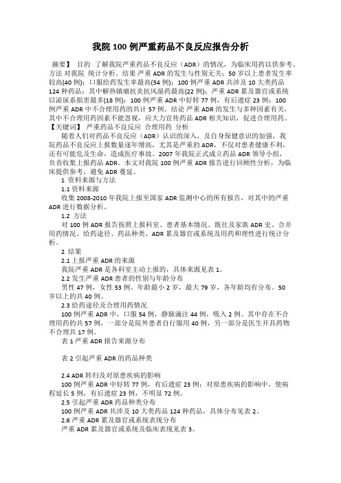 我院100例严重药品不良反应报告分析