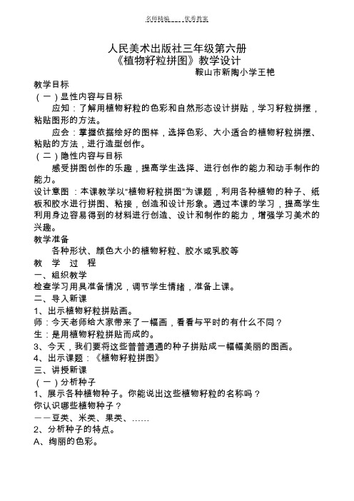 人民美术三年级第六册《植物籽粒拼图》教学设计