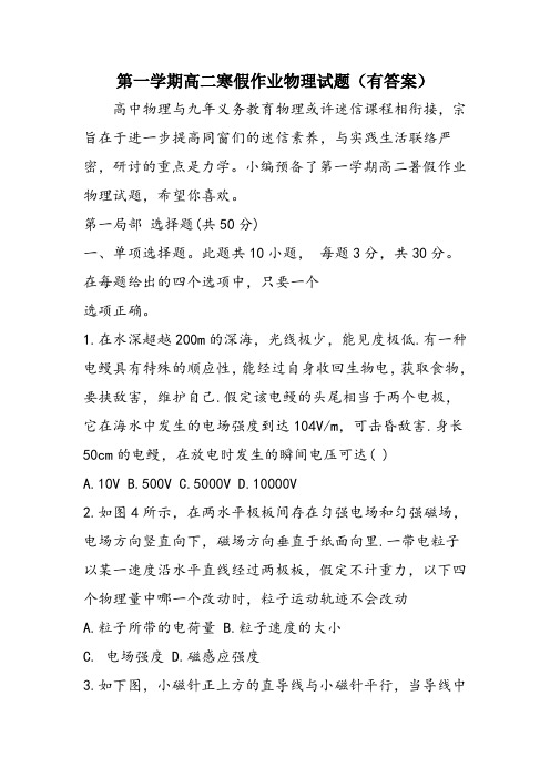 第一学期高二寒假作业物理试题(有答案)