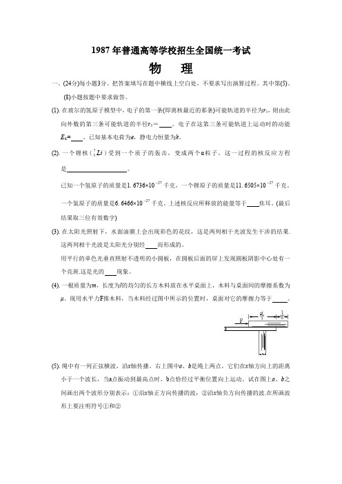 1987年全国高考物理试题