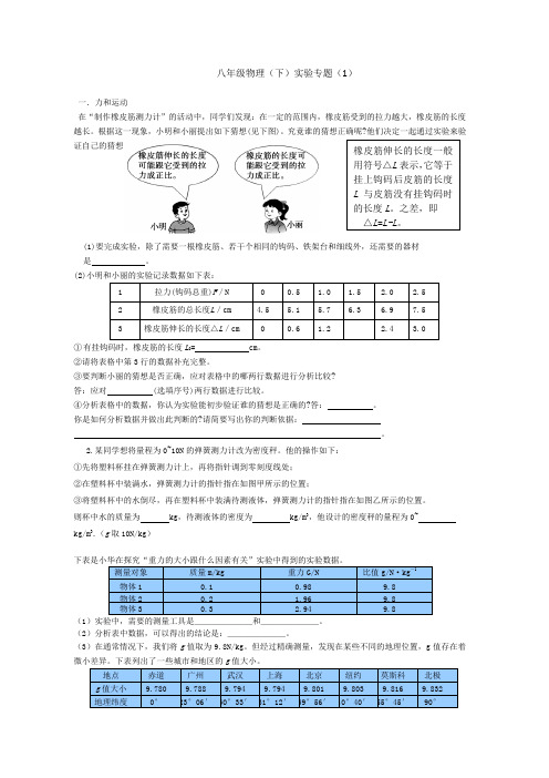 初中八年级物理(下)实验专题