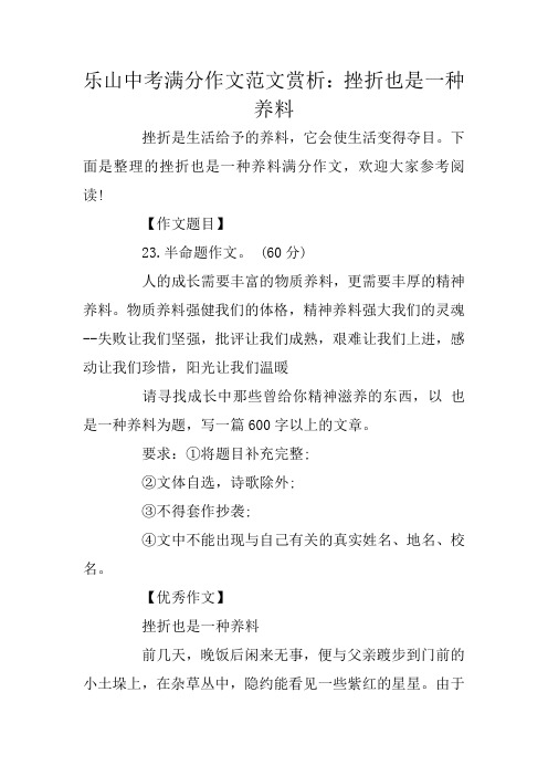 乐山中考满分作文范文赏析：挫折也是一种养料