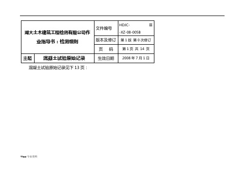 混凝土试验原始记录