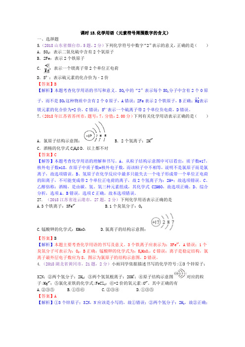 中考化学专项训练：化学用语(含解析)