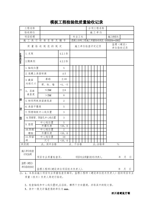 模板工程检验批质量验收记录表