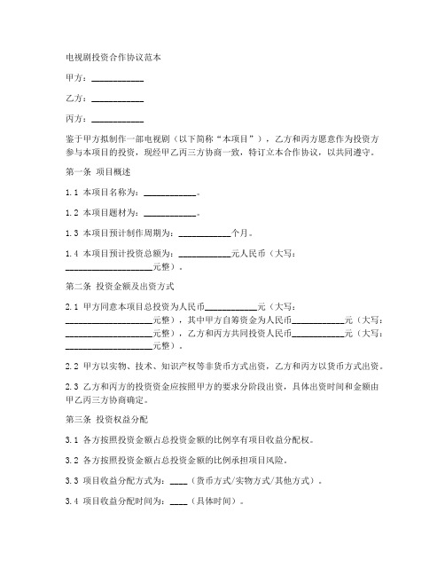 电视剧投资合作协议范本