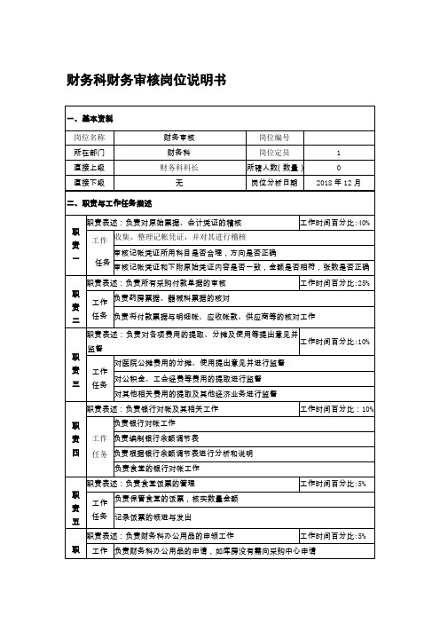 财务科财务审核岗位说明书