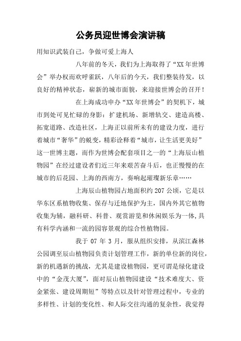 公务员迎世博会演讲稿
