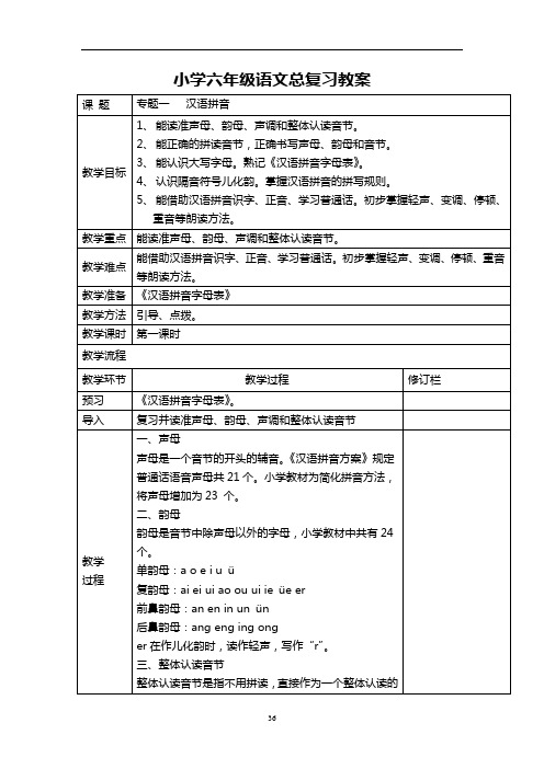 六年级语文毕业总复习教案