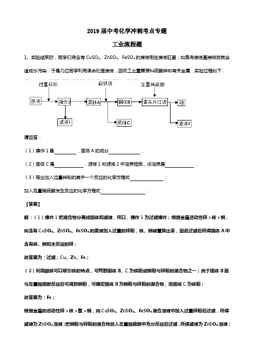2019届中考化学冲刺考点专题 工业流程题(含答案)