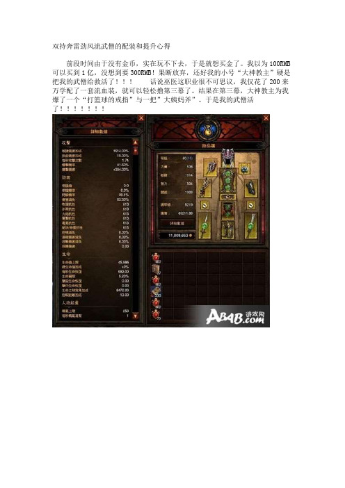 双持奔雷劲风流武僧的配装和提升心得