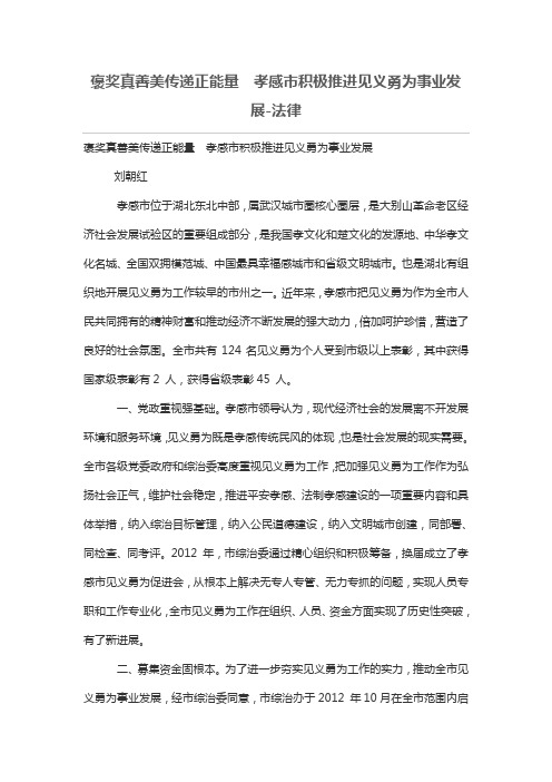 褒奖真善美传递正能量  孝感市积极推进见义勇为事业发展