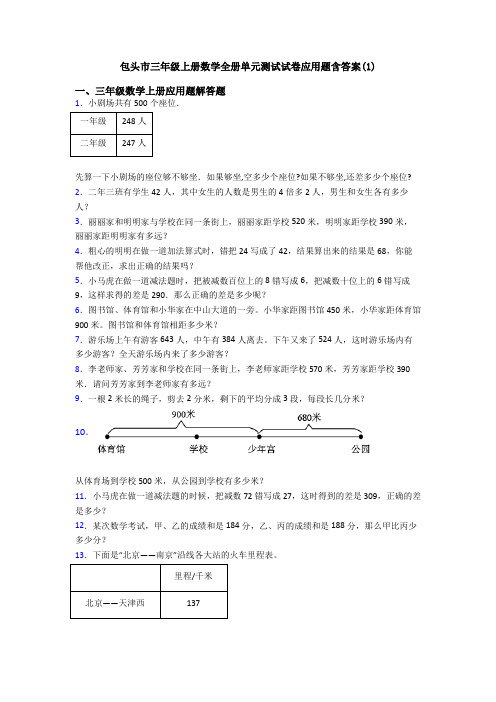 包头市三年级上册数学全册单元测试试卷应用题含答案(1)