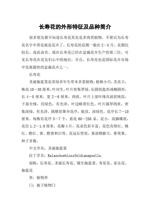 长寿花的外形特征及品种简介