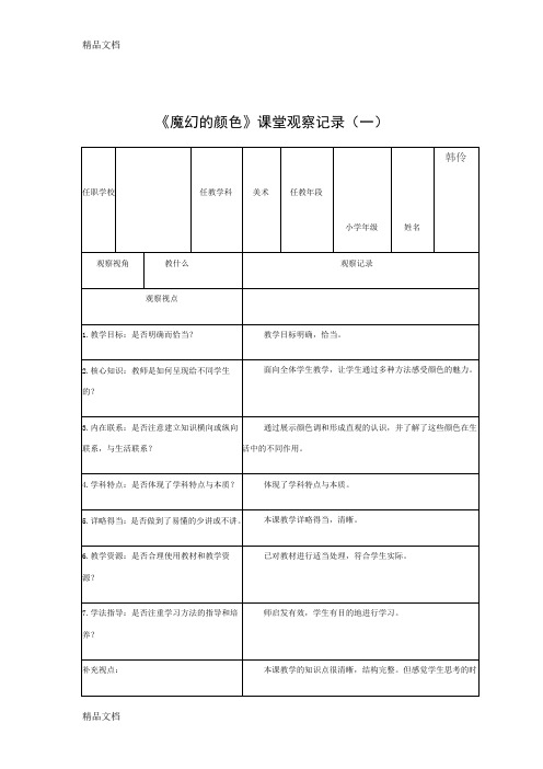 (整理)人教版小学三年级美术上册《魔幻的颜色》课堂观察报告.