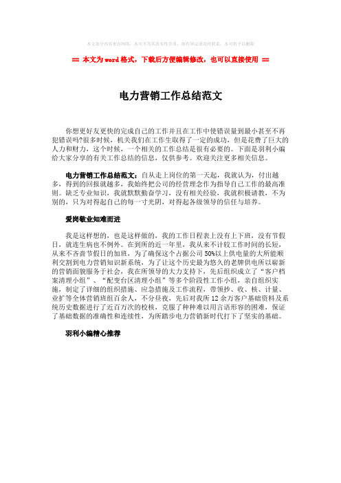 2018-电力营销工作总结范文-word范文 (1页)