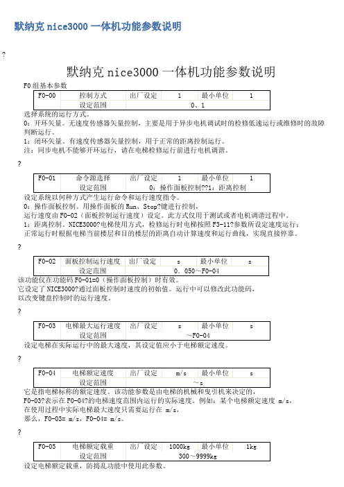 默纳克nice体机功能参数说明