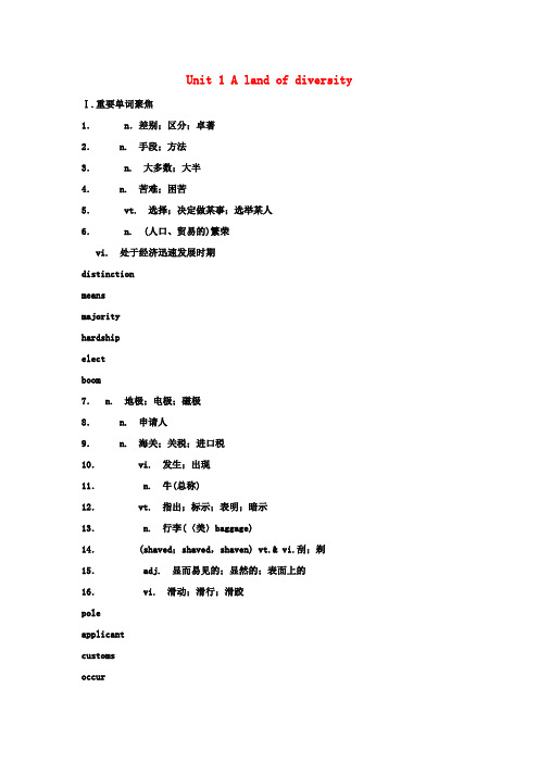 高考英语第一轮 unit1 a land of diversity精讲精练习题1 新人教版选修8