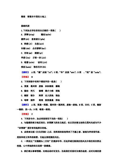 高中语文人教版选修《中国现代诗歌散文欣赏》课时作业：8.1+雪落在中国的土地上+Word版含答案