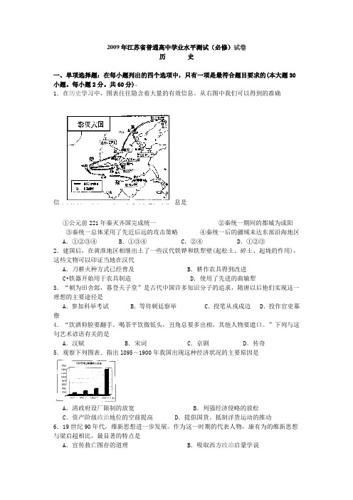 2009年江苏省普通高中学业水平测试