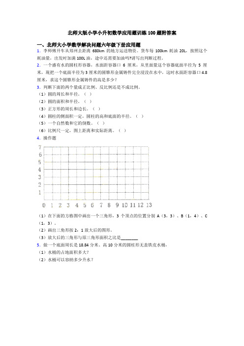 北师大版小学小升初数学应用题训练100题附答案